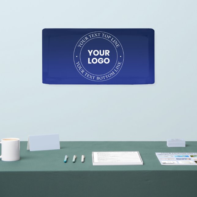 Easy Logo Replacement & Text | Dark Blue Gradient Banner (Tradeshow)