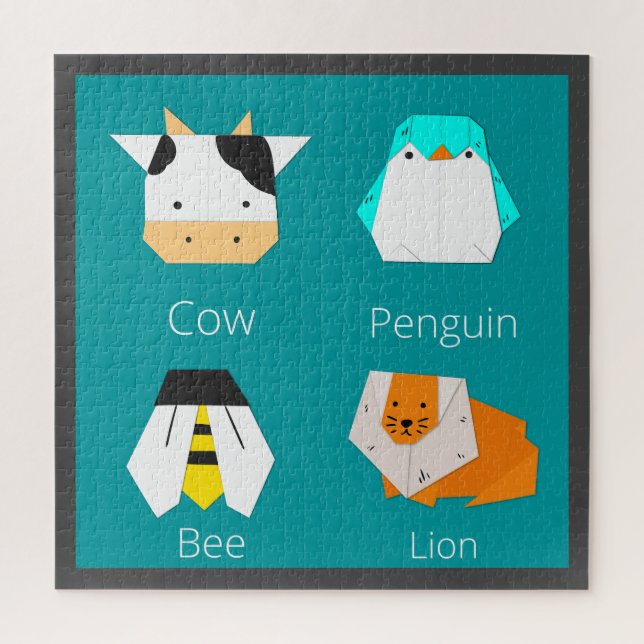 Easy Lovely drawing Paper craft Animals blue Jigsaw Puzzle (Vertical)