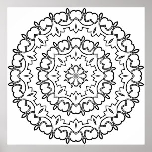 Easy Mandala Colouring Page Rounded Petal Design Poster
