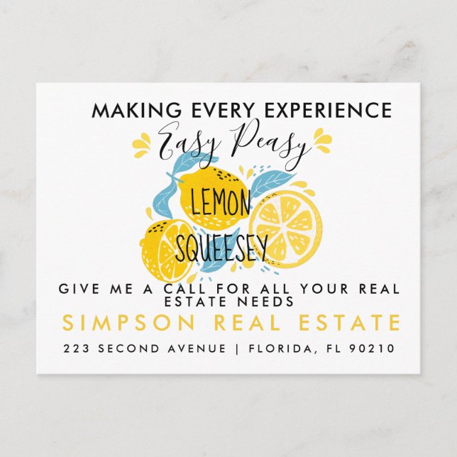 Easy Peasy Lemon Squeezy Realtor Postcard (Front)
