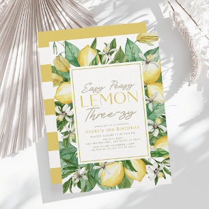 Easy Peasy Lemon Three-zy Citrus 3rd Birthday Invitation