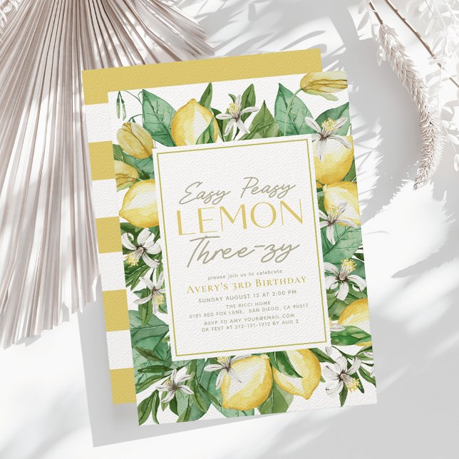 Easy Peasy Lemon Three-zy Citrus 3rd Birthday Invitation (Creator Uploaded)