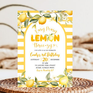 Easy Peezy Lemon ThreeZy Lemon 3rd Birthday  Invitation