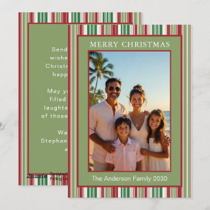 Easy Photo Red Green Striped Holiday Card