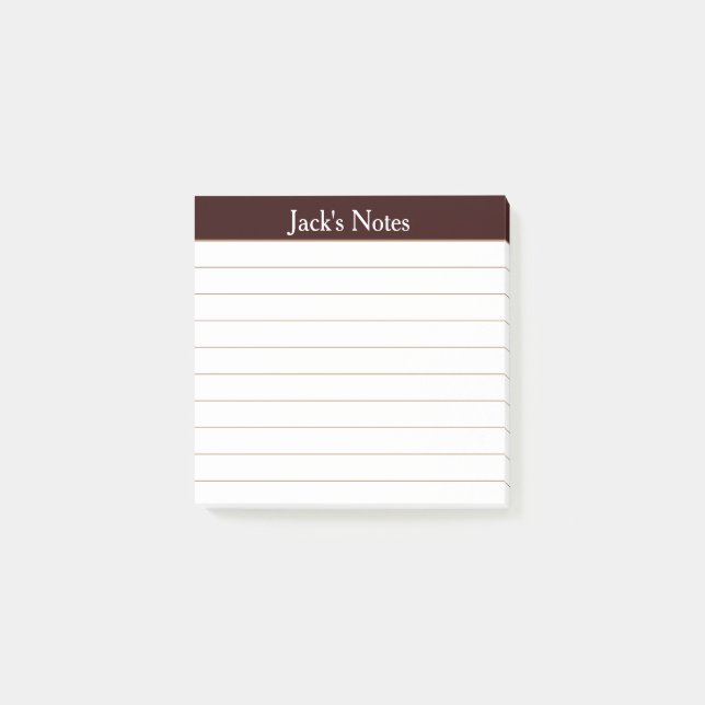 Easy Read Chocolate Brown Lined Personalized Post-it Notes (Front)