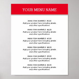 Easy restaurant menu price list template Poster
