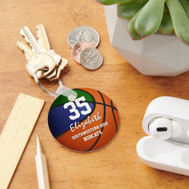 easy to personalise blue green basketball gifts key ring (Desk)