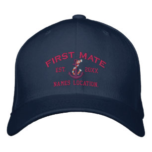 Easy to Personalise YEAR Names First Mate Anchor Embroidered Hat