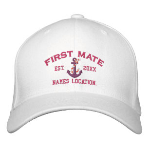 Easy to Personalise YEAR Names First Mate Anchor Embroidered Hat