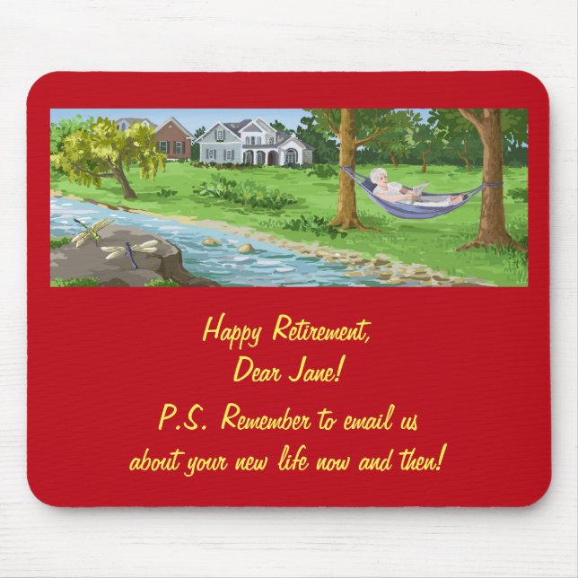 EASY to Personalize Happy Retirement Lady Hammock Mouse Mat (Front)