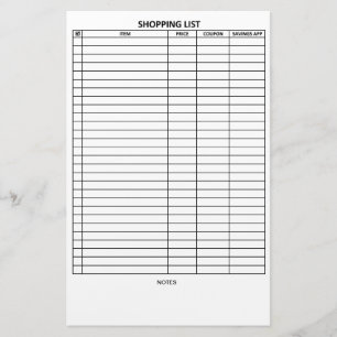 Easy To Read Shopping List Stationery