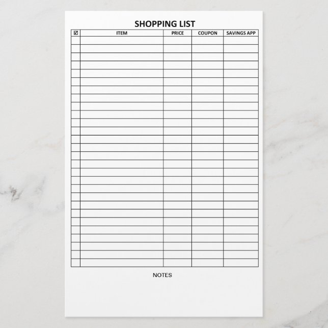 Easy To Read Shopping List Stationery (Front)