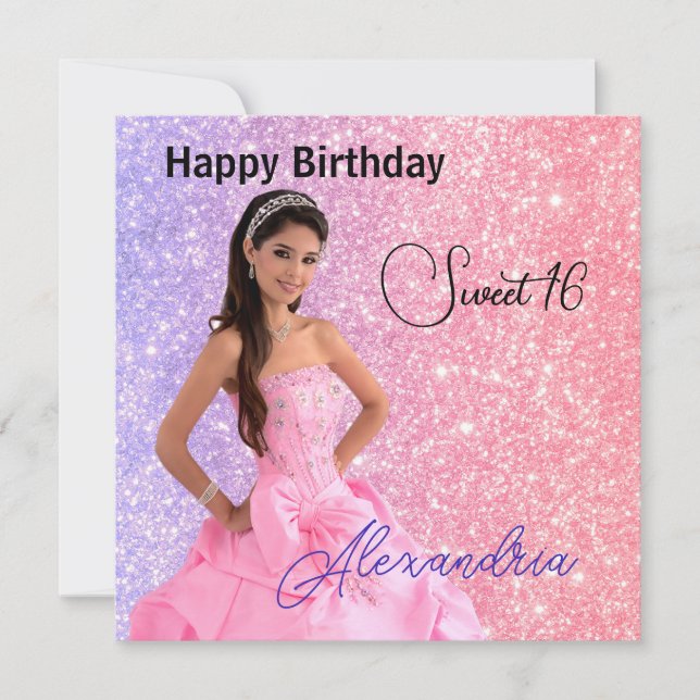 Easy Upload Photo Name Glamor Girl Birthday  Card (Front)
