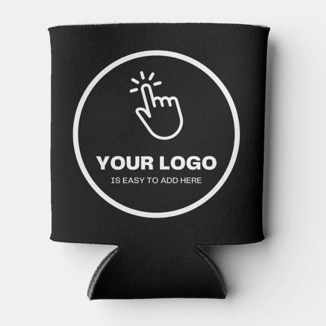 Easy Upload Your Logo Custom Low Minimums Black Can Cooler (Front)