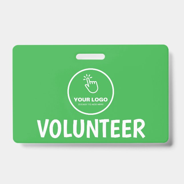 Easy Upload Your Logo Custom Volunteer Green ID Badge (Front)