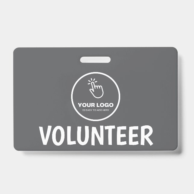 Easy Upload Your Logo Custom Volunteer Grey ID Badge (Front)