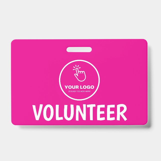 Easy Upload Your Logo Custom Volunteer Pink ID Badge (Front)