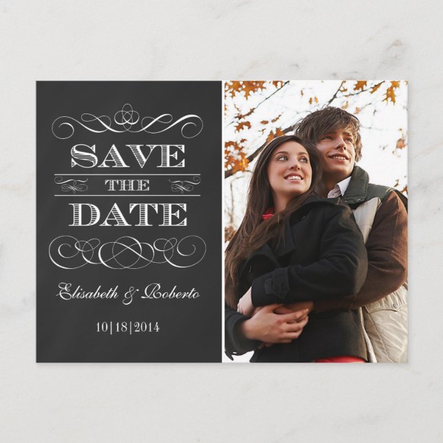 Easy Vintage Chalkboard Save the Date Announcement Postcard (Front)