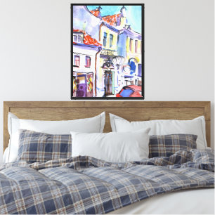 Easy watercolor drawing of a mediaeval street canvas print