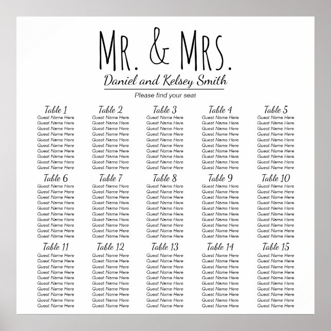 Easy Wedding Seating Chart - More Tables | Poster (Front)