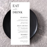 Eat and Drink Heart Script Minimal White Wedding Menu<br><div class="desc">This elegant wedding menu featuring custom text and heart script would make a wonderful addition to your party! Easily change the text by clicking on the "personalise this template" option.</div>