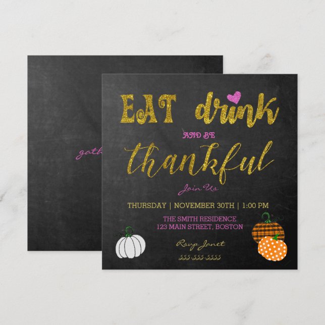 Eat And Drink Thanksgiving Party Invitation (Front/Back)