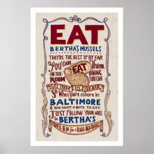 Eat Bertha's Mussels Broadside Poster