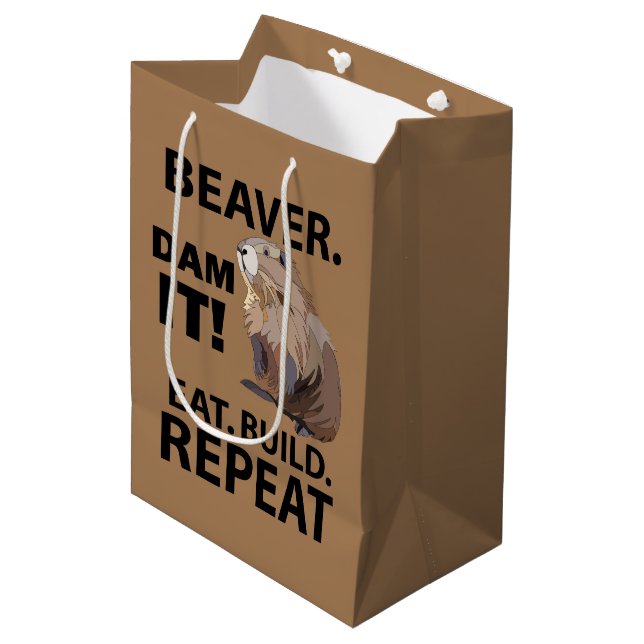 Eat Build Repeat Funny Beaver Animal  Medium Gift Bag (Front Angled)