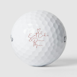Eat Cake & Dance More Red Script Wedding Favours Golf Balls