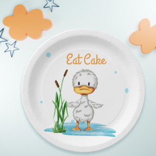 Eat cake little duckling neutral baby shower paper plate
