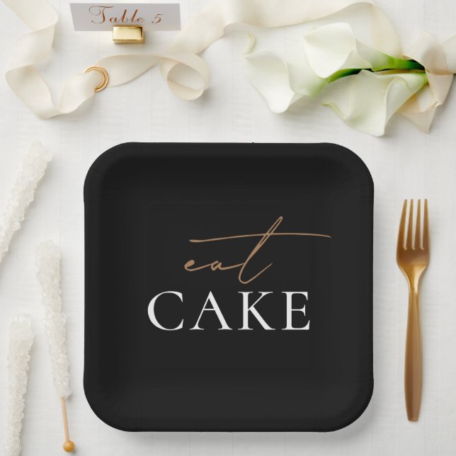 Eat Cake Modern Black and White Wedding  Paper Plate (Wedding)