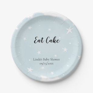Eat Cake Pastel Blue Watercolor Star Baby Shower Paper Plate