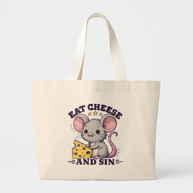 Eat Cheese And Sin Large Tote Bag (Front)