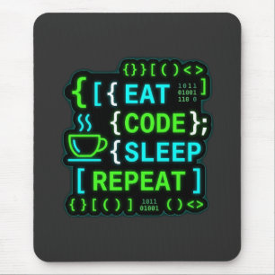 Eat Code Sleep Repeat Neon Programmer Humour Mouse Mat