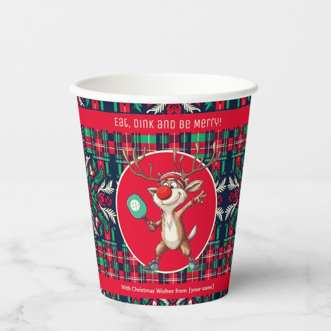 Eat Dink and be merry, Christmas pickleball Paper Cups (Front)