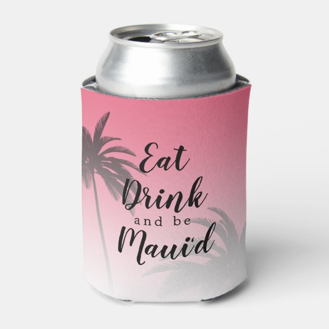 Eat Dink Be Mauid Monogram Tropical Beach Wedding Can Cooler (Can Front)
