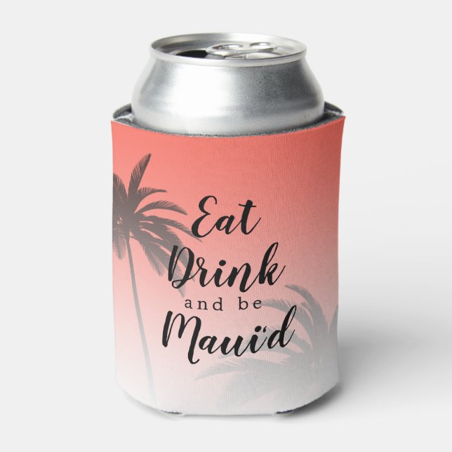 Eat Dink Be Mauid Monogram Tropical Beach Wedding Can Cooler (Can Front)