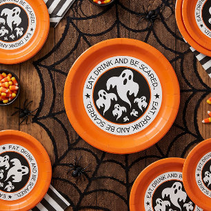 Eat, Drind and be Scared Happy Halloween Ghosts Paper Plate