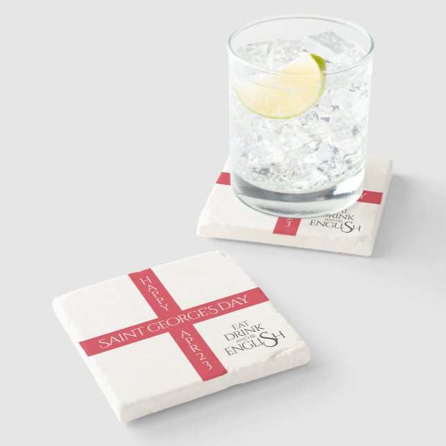 Eat Drink and Be English St George's Cross Flag Stone Coaster (Side)