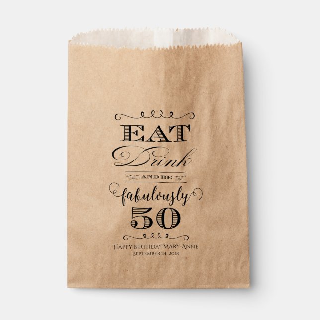 Eat Drink and Be Fabulously Fifty Favour Bags (Front)
