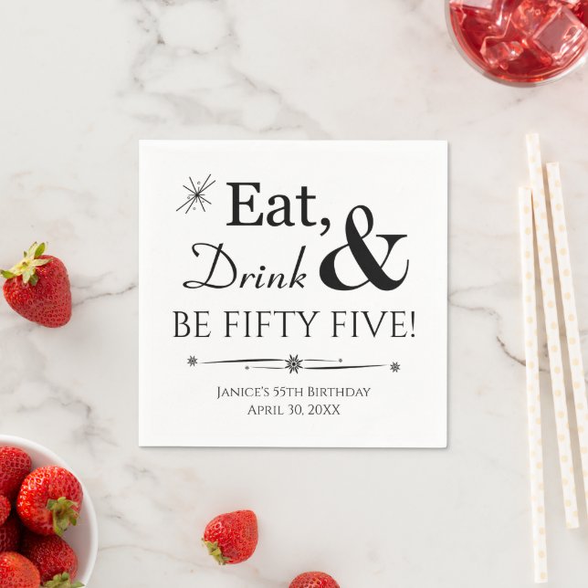 Eat Drink and Be Fifty Five Retro 55th Birthday Napkin (Insitu)