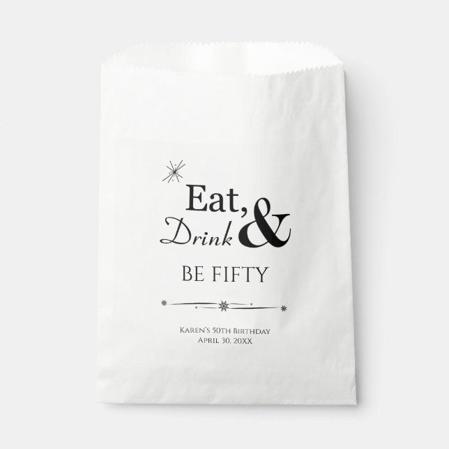 Eat Drink and Be Fifty Funky Retro 50th Birthday Favour Bags (Front)
