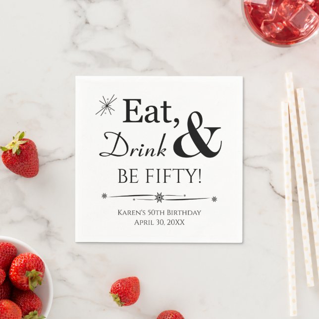 Eat Drink and Be Fifty Funky Retro 50th Birthday Napkin (Insitu)