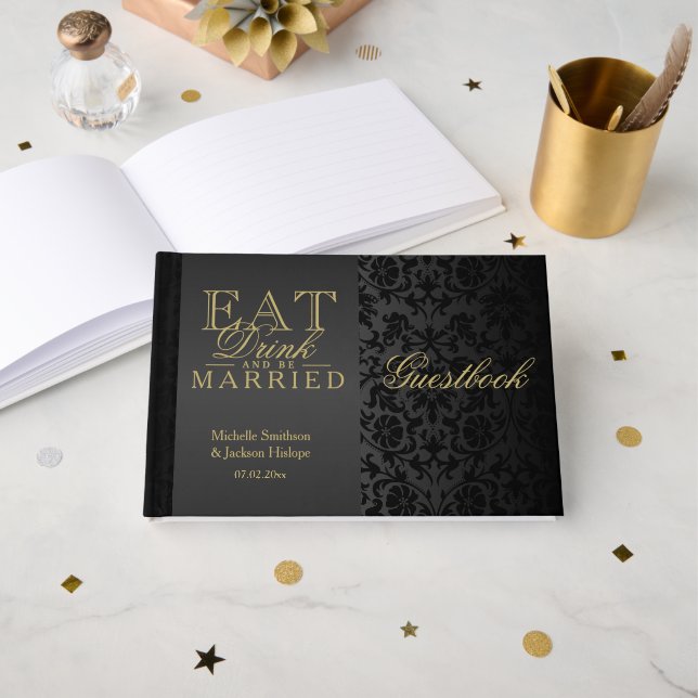 Eat, Drink and Be Married Black Guestbook (Front Open)