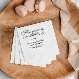 Eat Drink and Be Married Black Vintage Monogram Napkin
