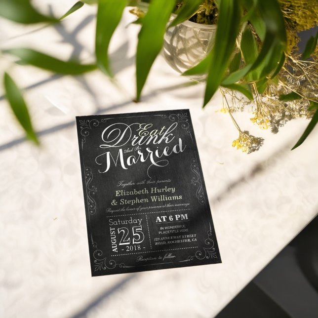 EAT Drink and Be Married Chalkboard Border Wedding Invitation (Creator Uploaded)