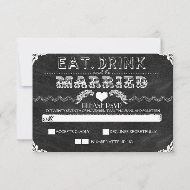 eat drink and be married chalkboard wedding RSVP (Front)