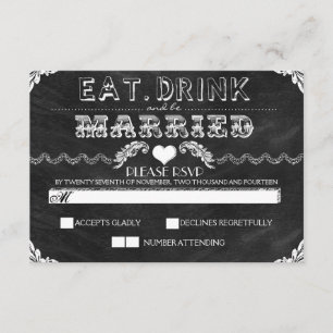 eat drink and be married chalkboard wedding RSVP Card