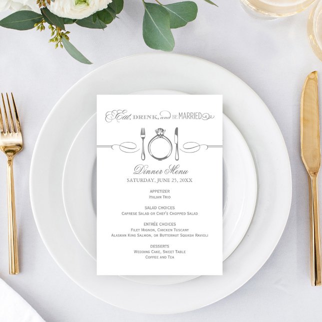 Eat Drink and Be Married Charcoal Grey Wedding Menu (Creator Uploaded)