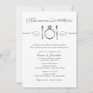 Eat Drink and Be Married Charcoal Rehearsal Dinner Invitation